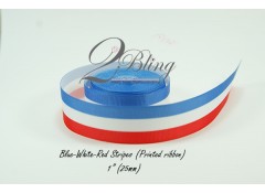 Grosgrain Ribbon, Printed Blue-White-Red Stripes - 2m length