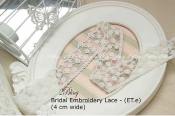 Non Stretch Lace Trim, Embroidery, Soft Gauze (ET.e) - 4cm -1m length