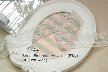 Non Stretch Lace Trim, Embroidery , Soft Gauze (ET.g)  - 4.5cm -1m length