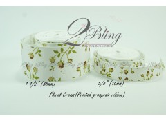 Grosgrain Ribbon, Floral Cream - 2m length