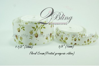 Grosgrain Ribbon, Floral Cream - 2m length