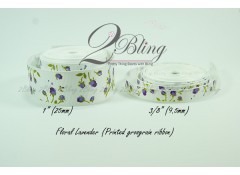 Grosgrain Ribbon, Printed Floral Lavender - 2m length