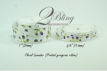 Grosgrain Ribbon, Printed Floral Lavender - 2m length