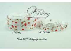 Grosgrain Ribbon, Printed Floral Red - 2m length