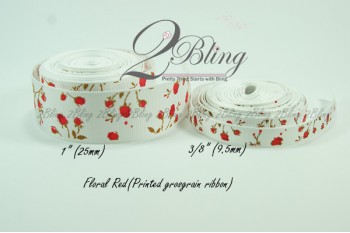 Grosgrain Ribbon, Printed Floral Red - 2m length