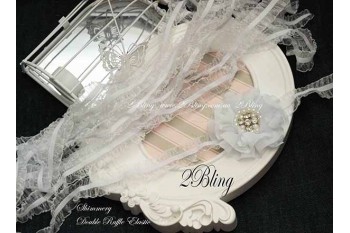 Ruffle Elastic, Shimmery Double, White  (2.5cm wide)  - 2m length