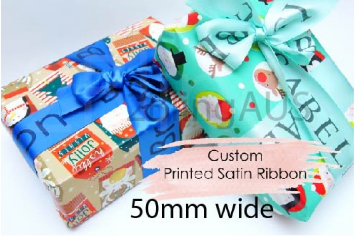 2 inch (50mm wide), 2 meters Custom Personalised Print Satin Ribbon ...